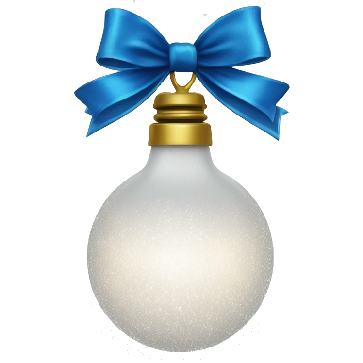 White sparkly christmas bulb with blue bow emoji