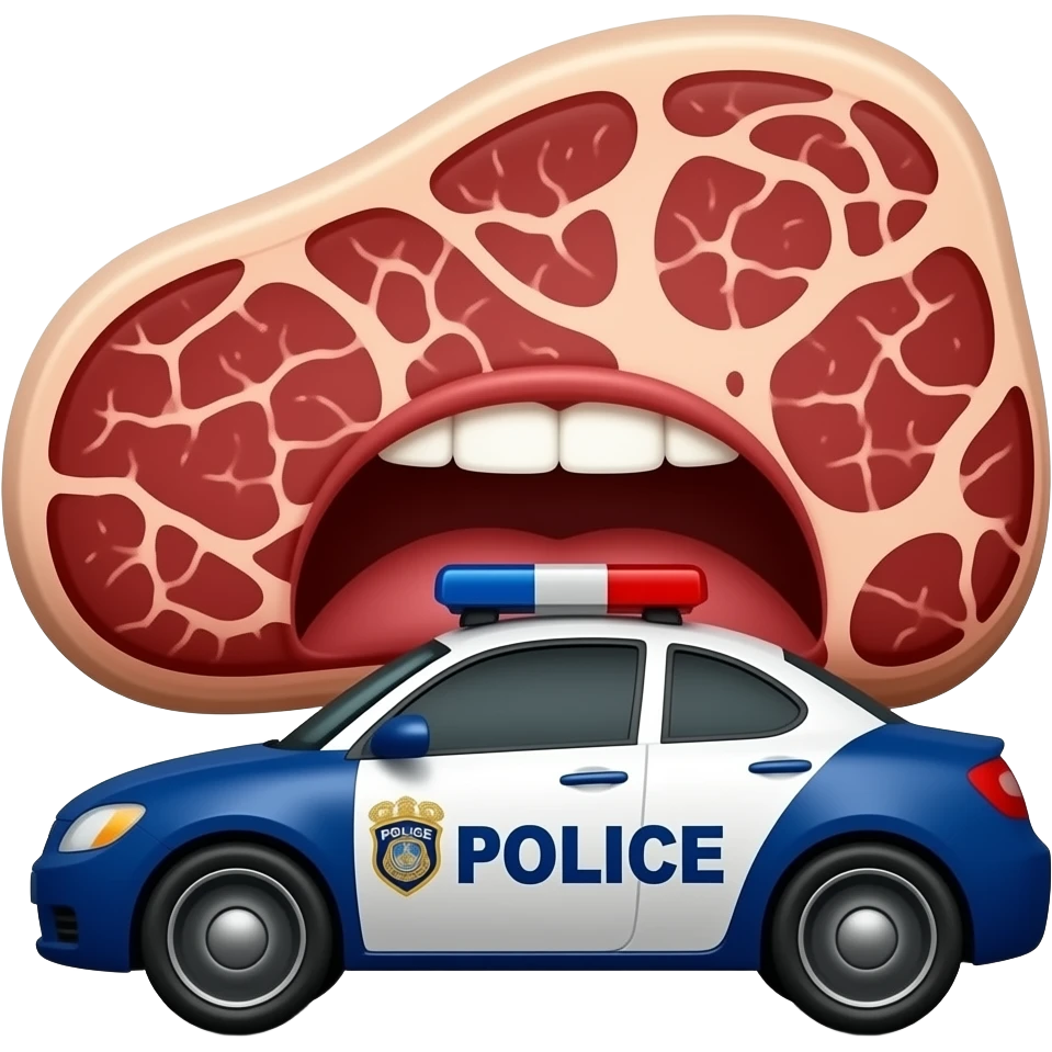the emoji 🥩🚓 with a giant mouth emoji