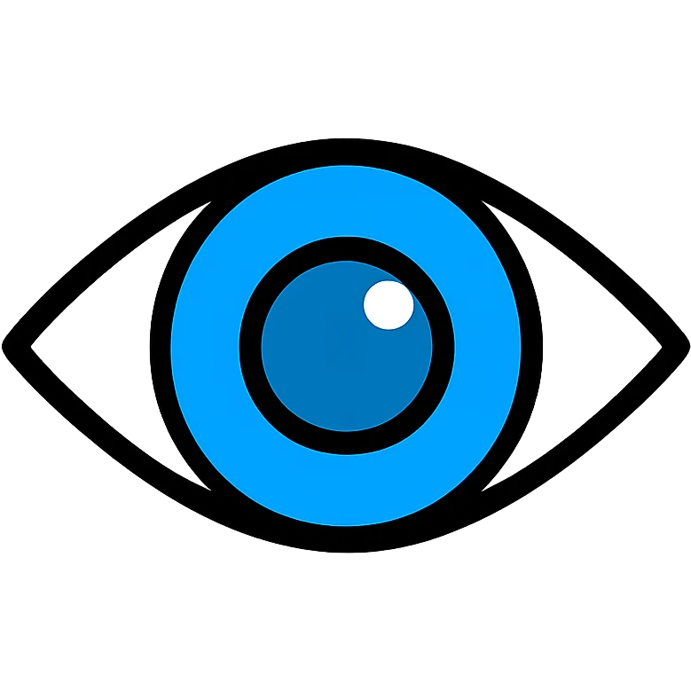 blue eyeball icon with black outlines, lineal color style, transparent background emoji