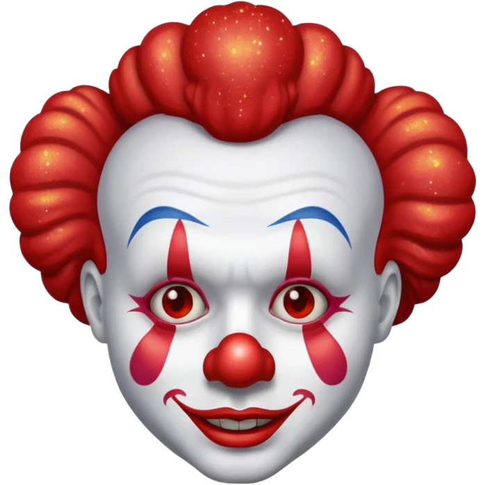 red glitter clown with the neutre facial expression emoji