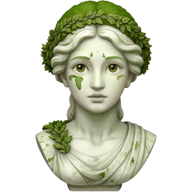 female greek sculpture with moss emoji