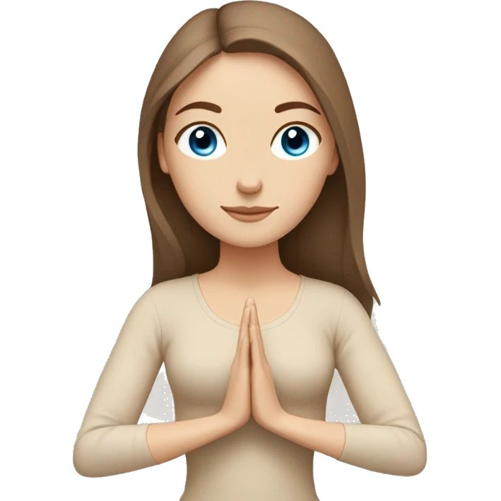 White Girl with brown hair blue eyes doing yoga in beige tones  emoji