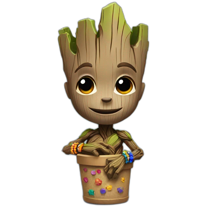Groot with colorful bracelets emoji