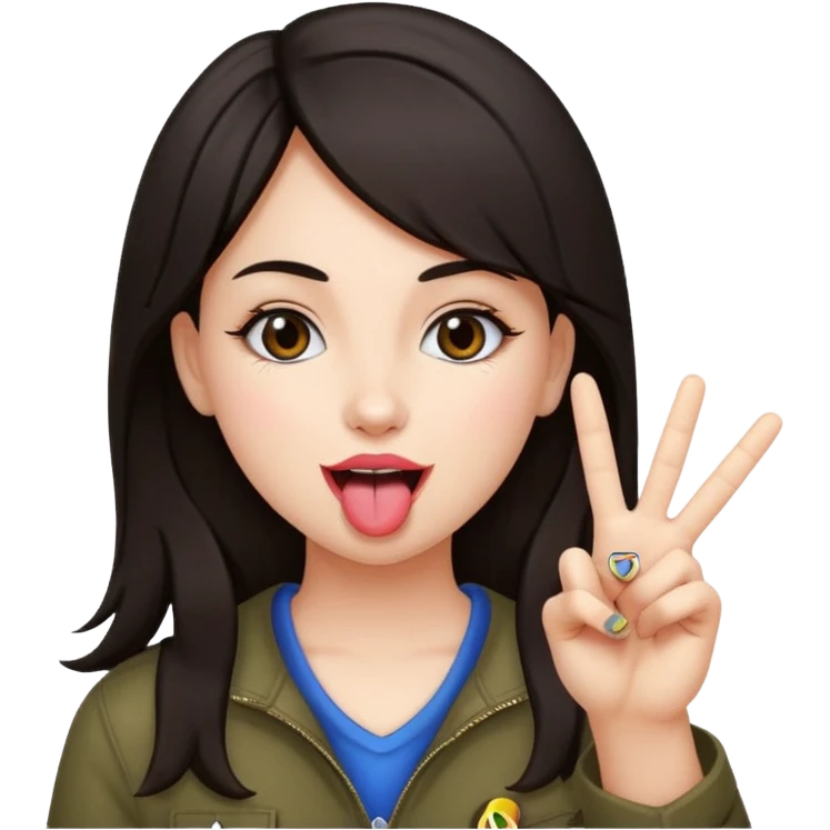 girl posing with peace sign sticking tongue out emoji
