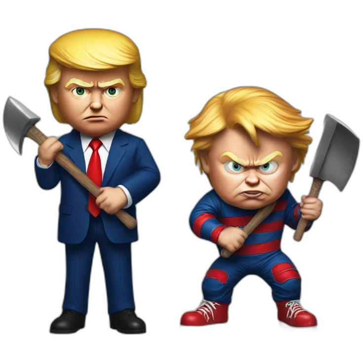Trump as chucky with an axe emoji