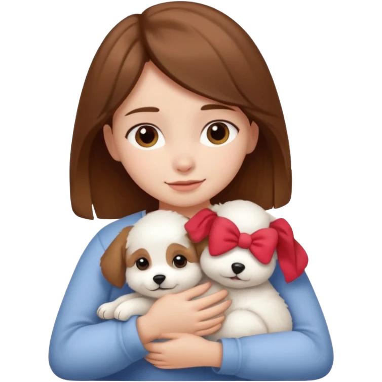 Chica castaña con su perrito pequeño blanco emoji