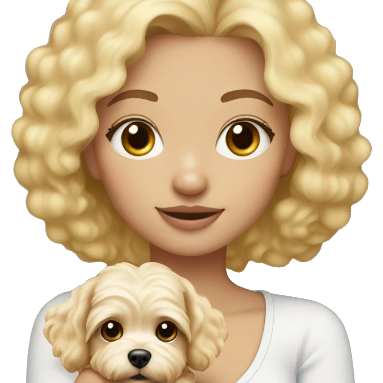 girl blonde  hair holding maltipoo emoji
