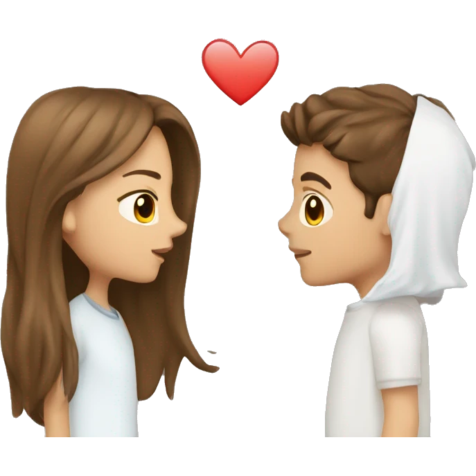 Girl with brown hair kissing guy with brown hair wearing white emoji