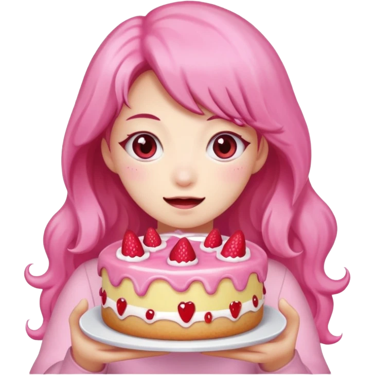 kawaii  woman holding pink runny gooey strawberry jam monster cake   emoji