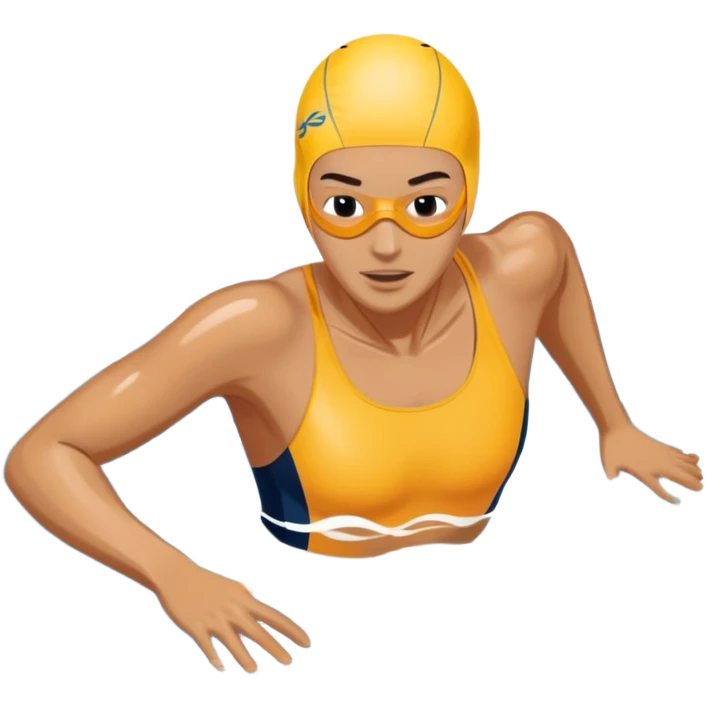 An icon featuring a swimmer in mid-stroke, cutting through the water with a strong, fluid motion. The design includes ripples around the swimmer’s body and a pool lane line in the background, symbolizing speed and technique in swimming. Transparent background highlights the grace emoji