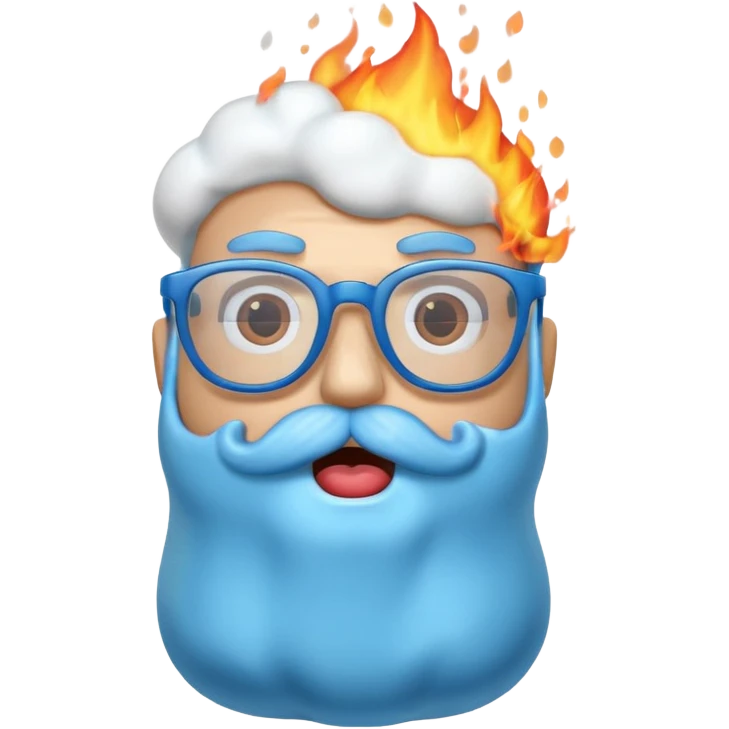blue marshmallow on fire, surprised with mustache and glassess, just marshmallow emoji