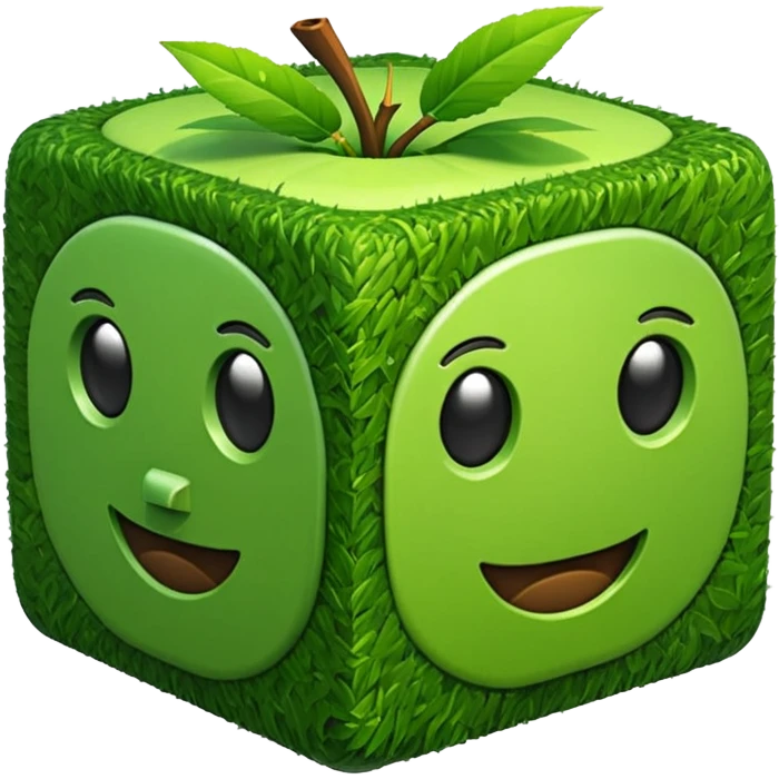 3D Apple style emoticons for Minecraft grass blocks, cube shaped with grass at the top and a plot below emoji