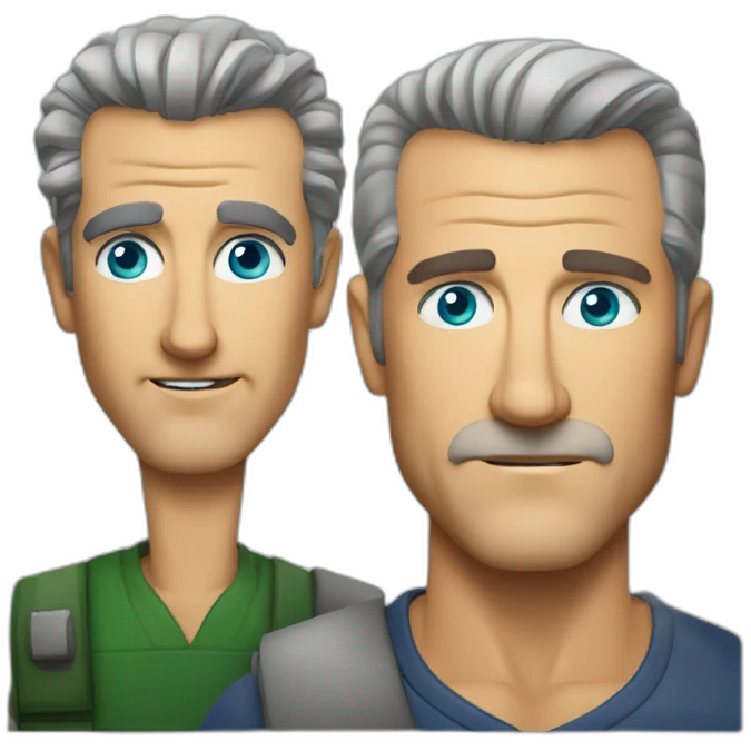 Mel gibson with blue eyes with finge a short blond straight square cut with  woman with green eyes emoji