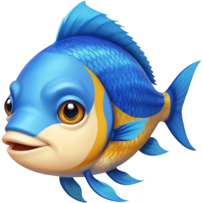 handsome fish with blue hair and fins of different color looking into camera emoji