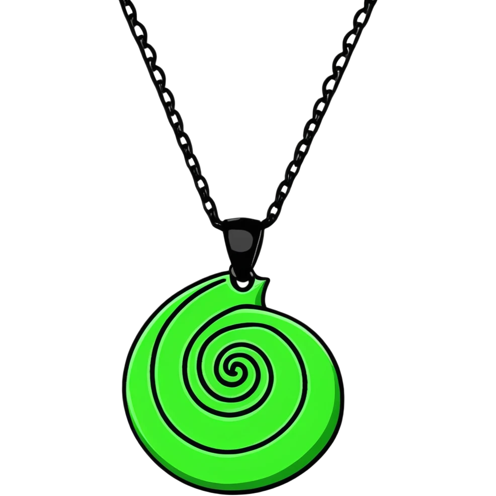 Moana's necklace with heart of Te Fiti green spiral stone emoji