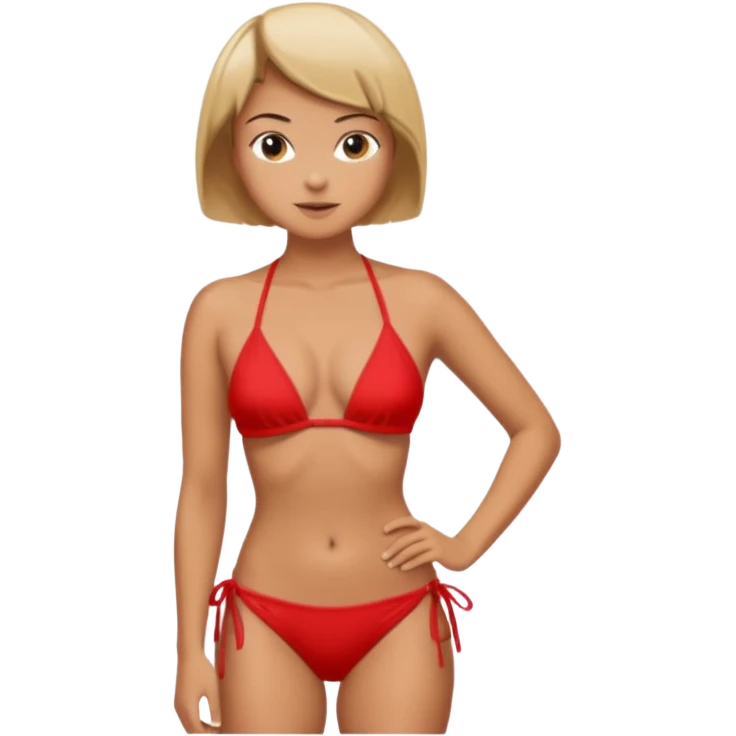 woman with short hair wearing red bikini standing emoji
