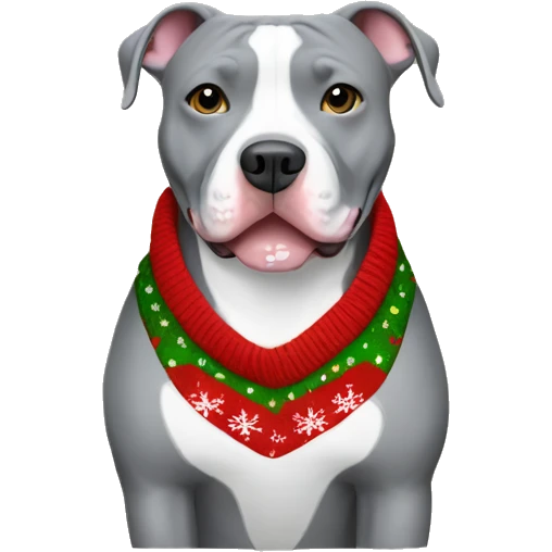 Grey pitbull wearing Christmas sweater emoji