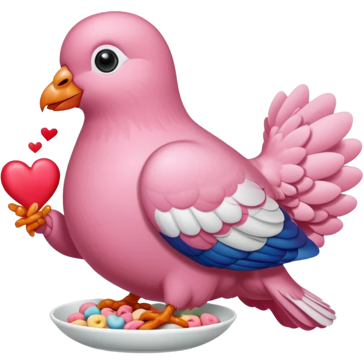 An pink pigeon eating heart shaped cereal  emoji