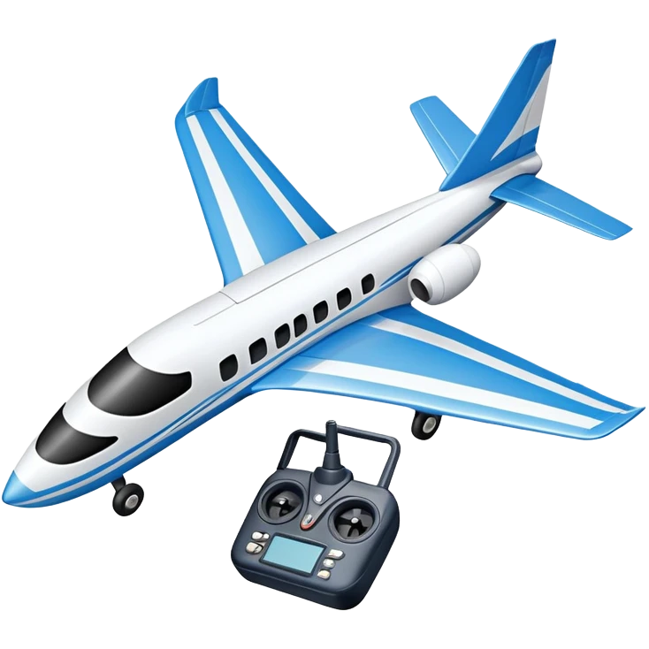 An icon featuring a remote-controlled model airplane soaring through the sky, with a detailed transmitter in the foreground. The sky is clear with motion lines showing flight. Transparent background emphasizes the precision, creativity, and joy of aeromodelling as a sport. emoji