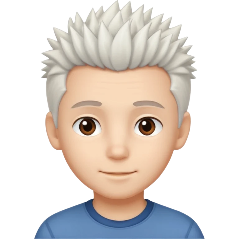 A light-skinned boy with soft, spiky white hair,, brown eyes, and a gentle smile. emoji