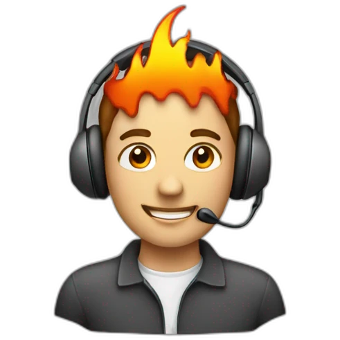 customer service with headset on fire emoji