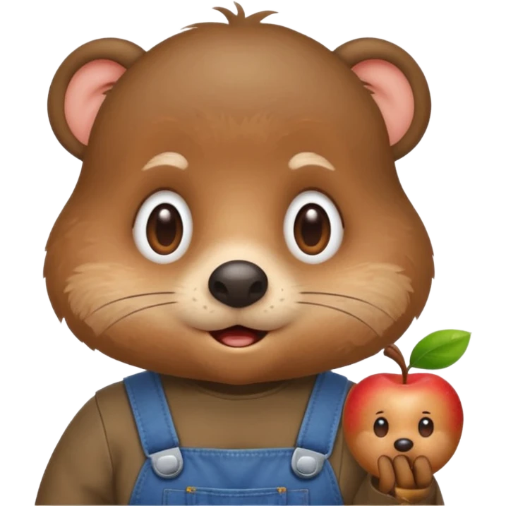 mole wearing overalls, surprised, apple emoji style emoji