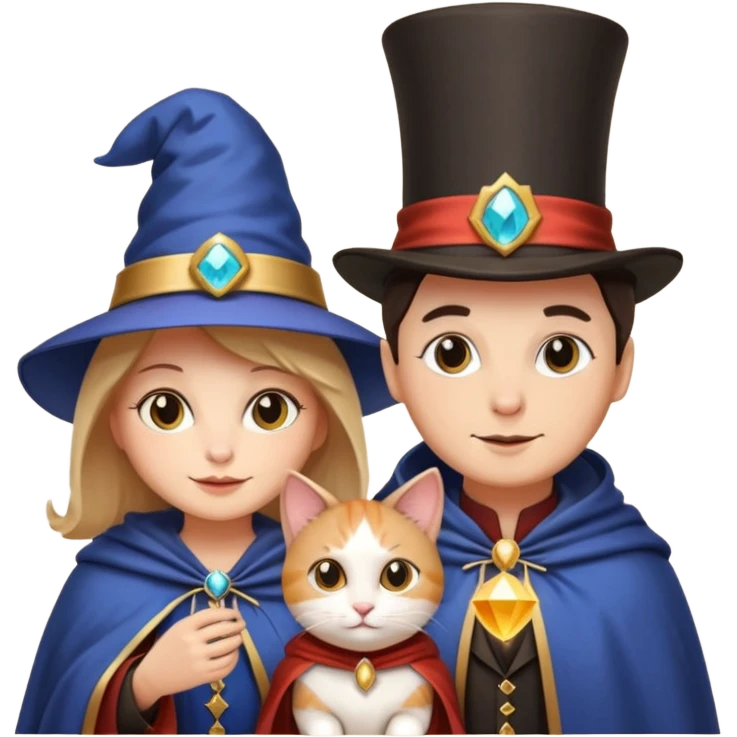 magician couple and their pet cat emoji