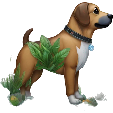 A dog made of glass mirror crystals prisms glass transparent filled with plants as a terrarium with graffiti doodles emoji