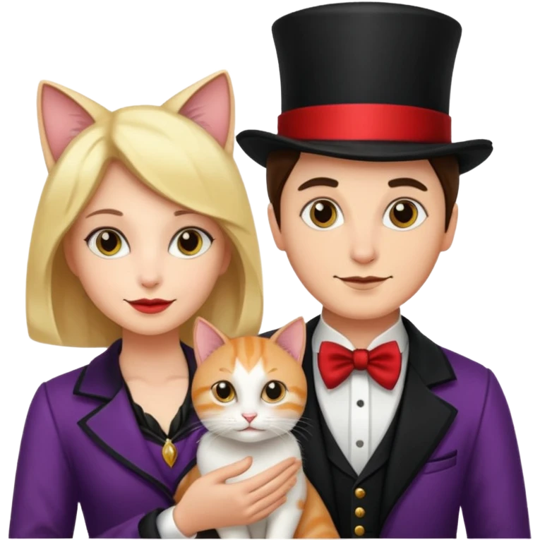magician couple and their pet cat emoji