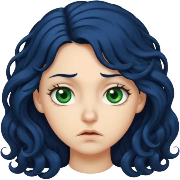 Girl with long  curly dark blue hair, green eyes, and very fair skin Disgusted emoji