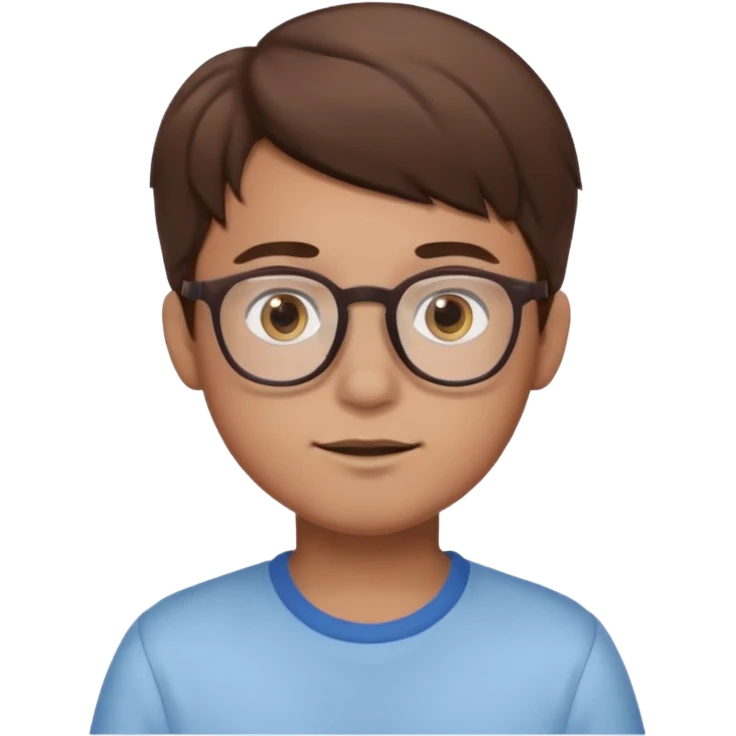 cartoon boy with brown hair, brown eyes, glasses,pastel toon style emoji