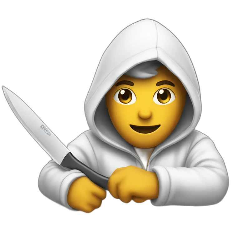 man in hoodie polishing knifes emoji
