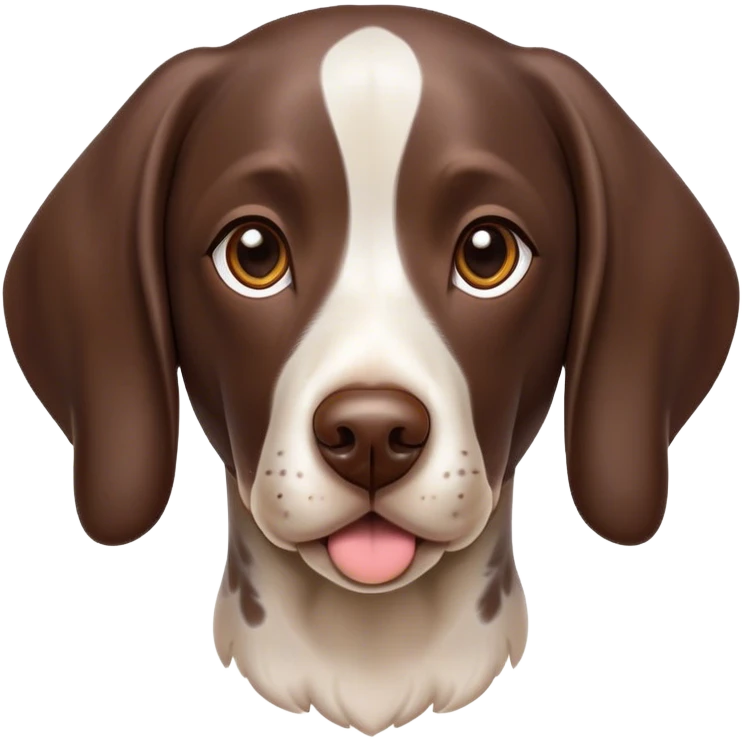 portrait of Cinematic Cute German Pointer Portrait Emoji, Playful and charming, soft brown and white tones, Simplified yet expressive features, highly detailed, glowing with a warm, friendly glow, high shine, joyful and loyal, stylized with a touch of whimsy, curious and alert, soft glowing outline, capturing the essence of a playful pup ready for adventure, so endearing it feels like it could jump out of the screen and wag its tail! emoji