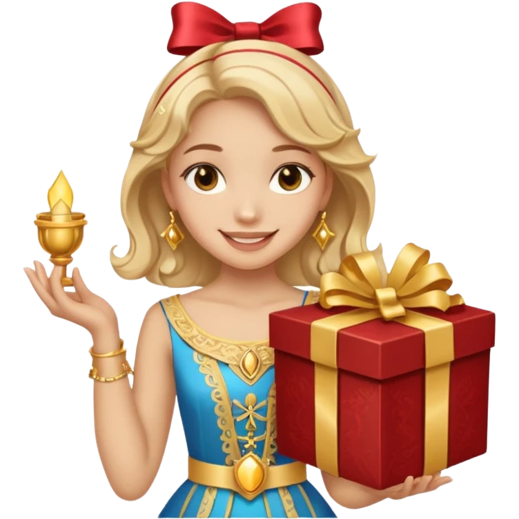 A smiling girl holding a beautiful box in her hand emoji