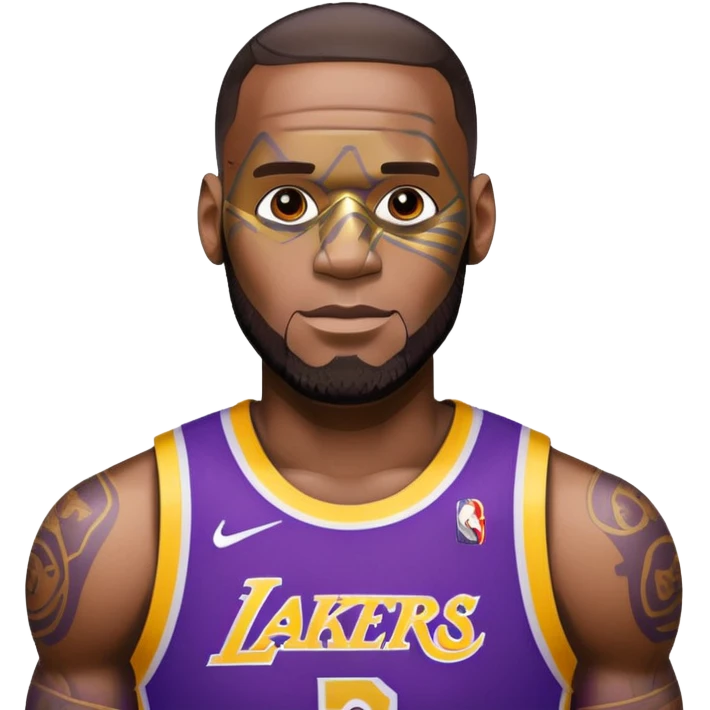 Lebron James as a half robot/cyborg AI but still keep lakers and make him look friendly emoji