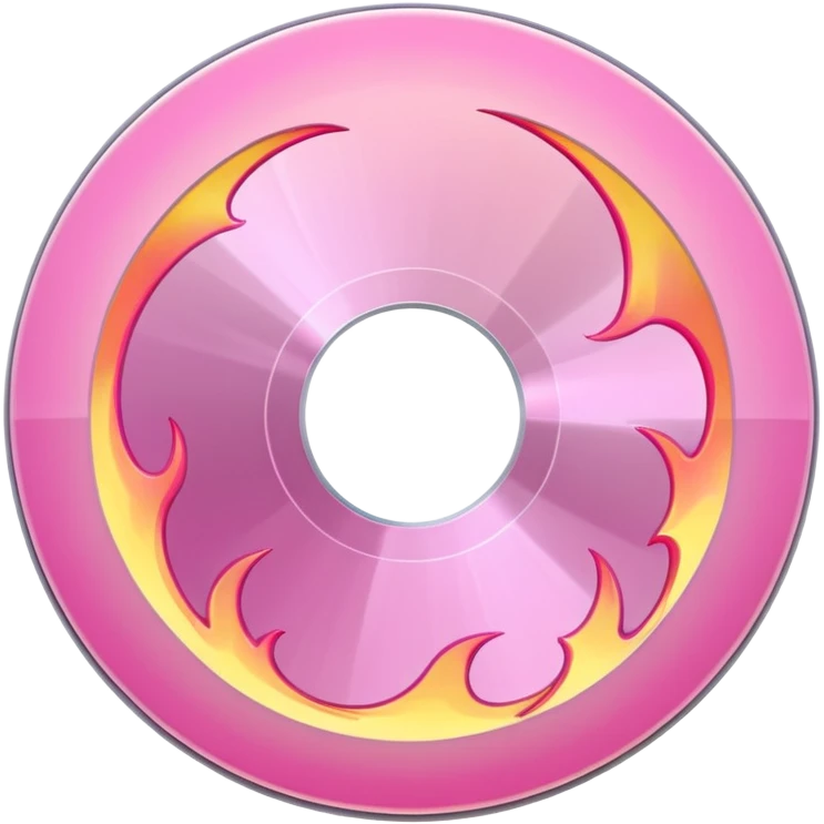 A minimalist CD disc with subtle pink flames, glowing effect, with a white glow emoji