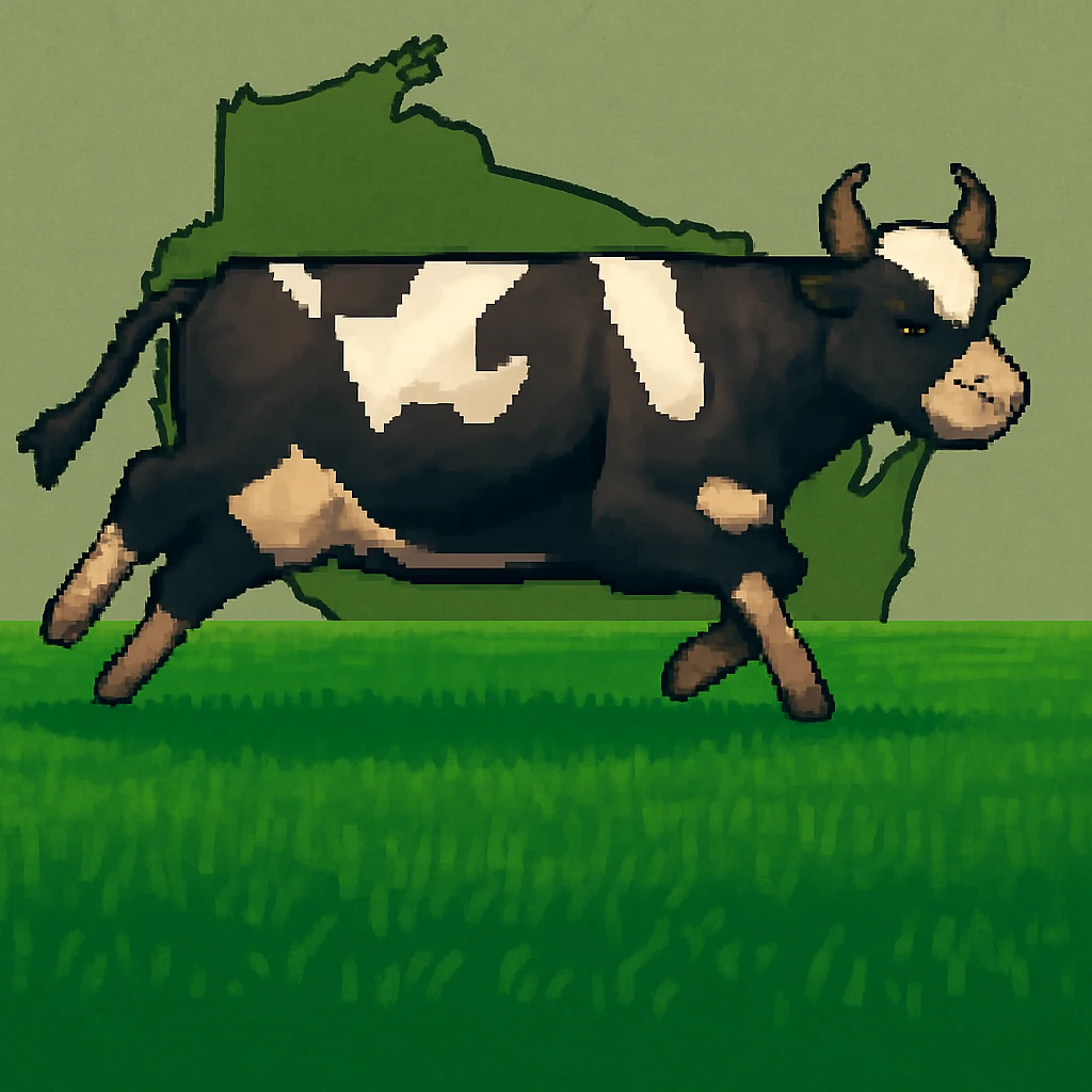 Add the outline of the state of Wisconsin in the background behind the cow and grass field emoji