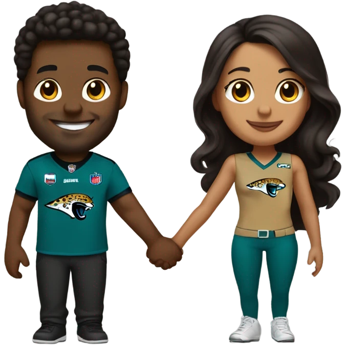 Brown guy and brown girl withJacksonville jaguars  clothes holding hands emoji