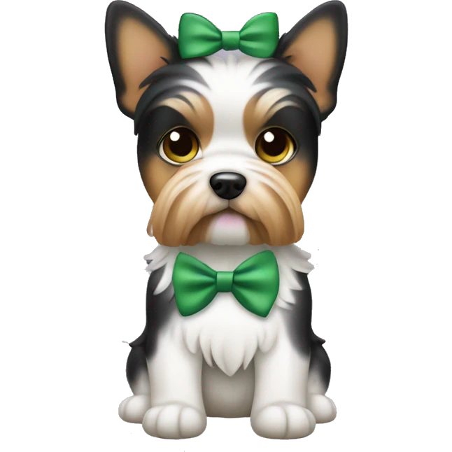 Biewer dog with green bow between ears  emoji
