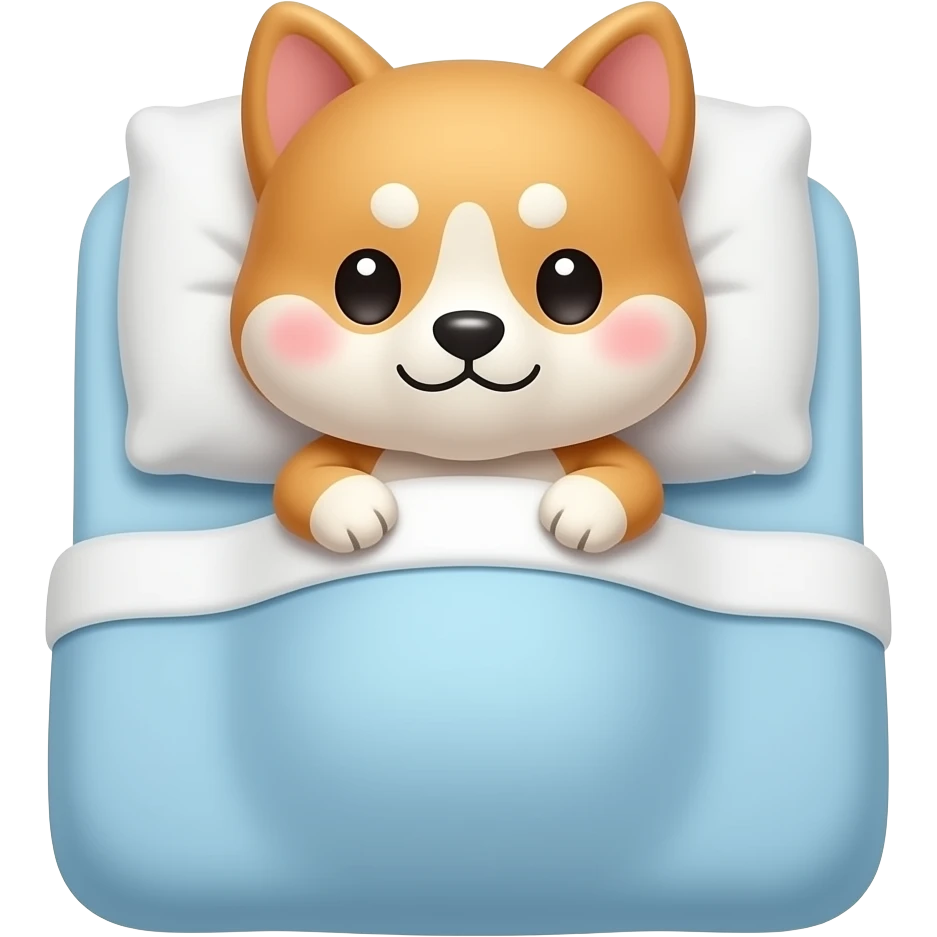 Hachiko dog in chibi cute animation tucked in bed , waking up emoji