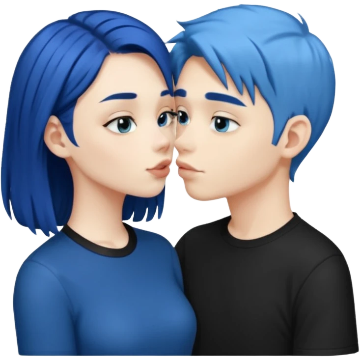 Loving dark Blue hair girl kissing blue hair boy both wearing black shirts emoji