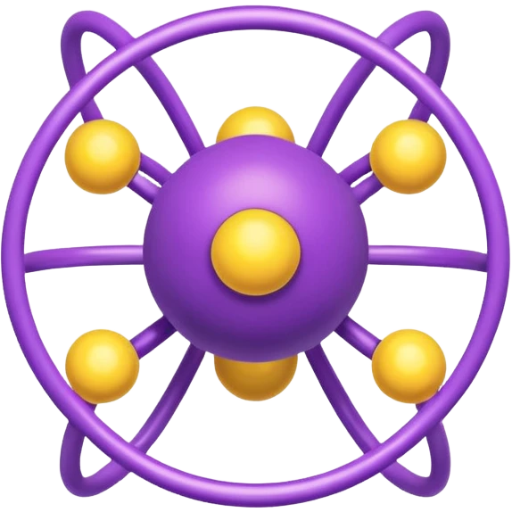 group of purple atoms linked to a central yellow nucleus, transparent background emoji