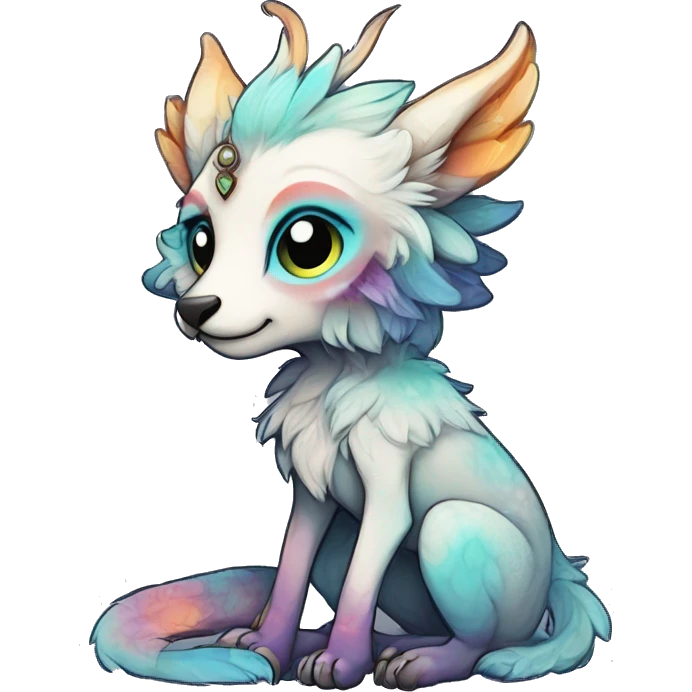 cute Kawaii edgy ethereal shy fantasy animal fursona Fionbri creature by griffsnuff & LiLaiRa & Falvie with exotic colors full body emoji