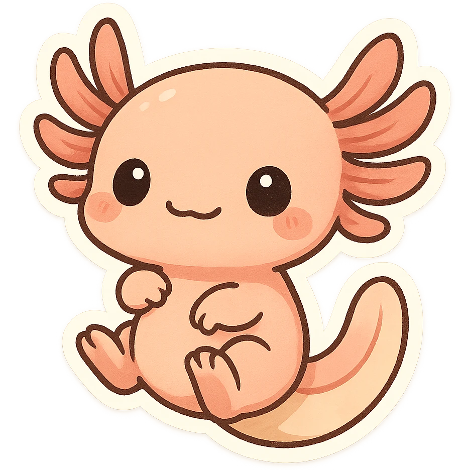 axolotl, chibi stickers cartoon style, adorable and playful emoji