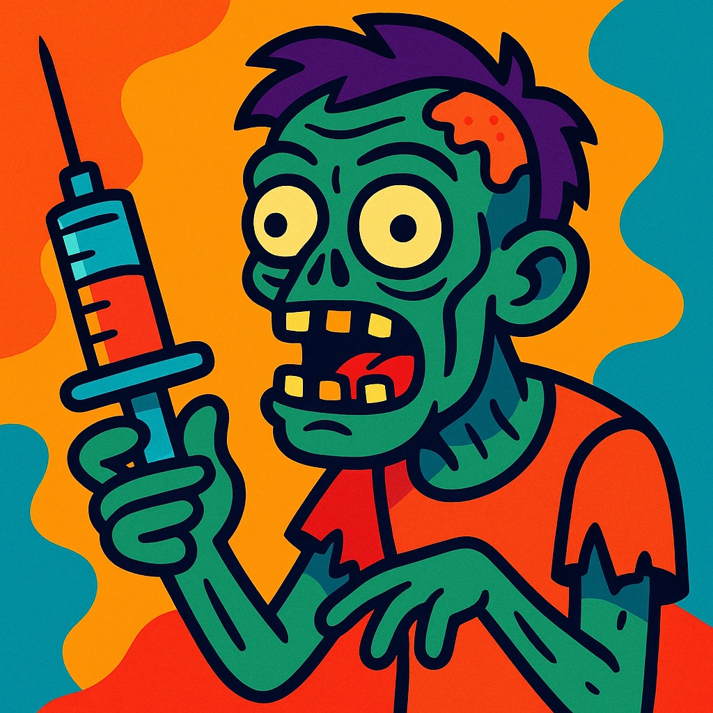 zombie holding a syringe, vibrant cartoon style emoji
