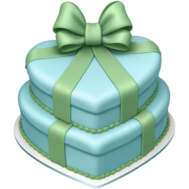 Heart shaped pastel blue birthday cake with a huge green bow emoji