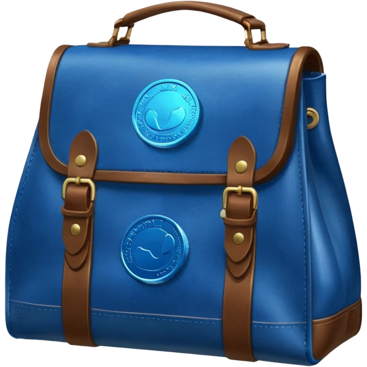 blue coins on top a brown leather bag  emoji