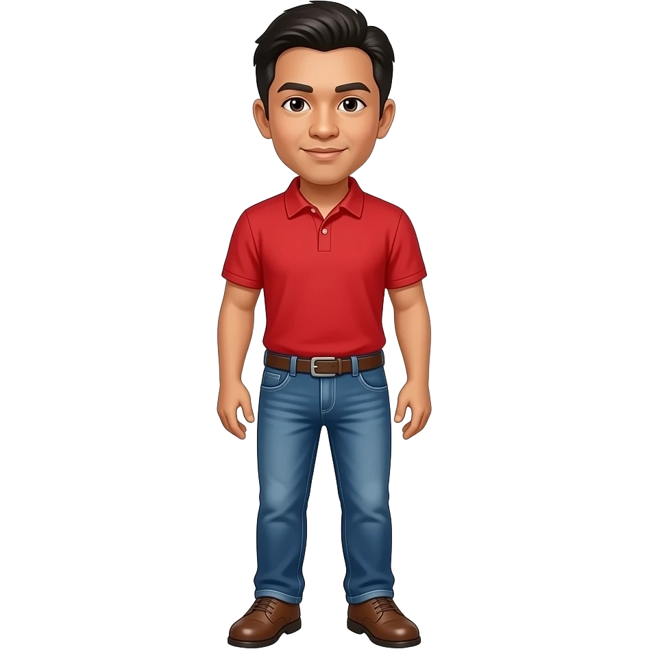 Filipino man red polo shirt  and denim jeans with brown shoes emoji