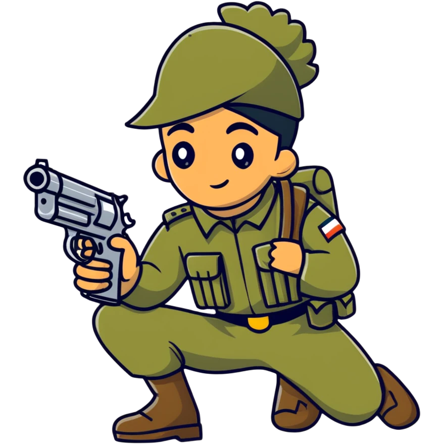 Indian soldier greasing a gun, cartoonish sticker emoji