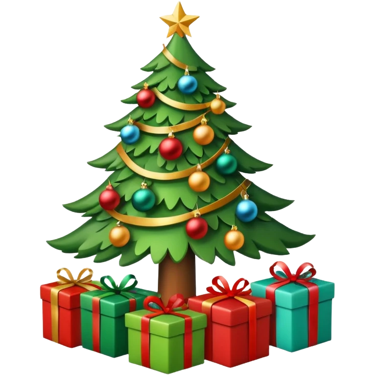 Christmas tree with decorations and presents under the tree emoji